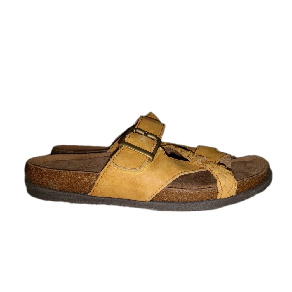 Earth Origins Braided Print Toe Sandals Size 7.5 W  Suede Leather Yellow